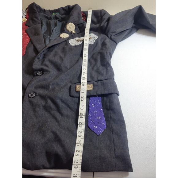 Shabby Chic HOBO Boho Gray Two-Button Patched Crochet Brooch Jacket Women's 45" - Picture 4 of 16